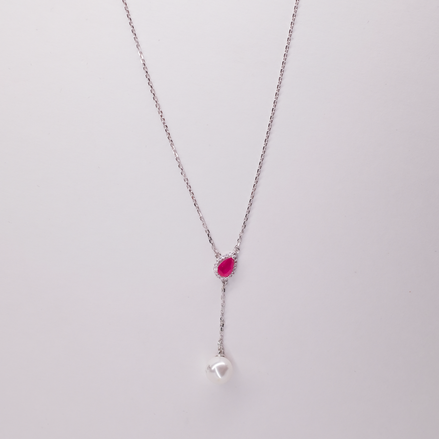 Ruby Pearl Drop Necklace