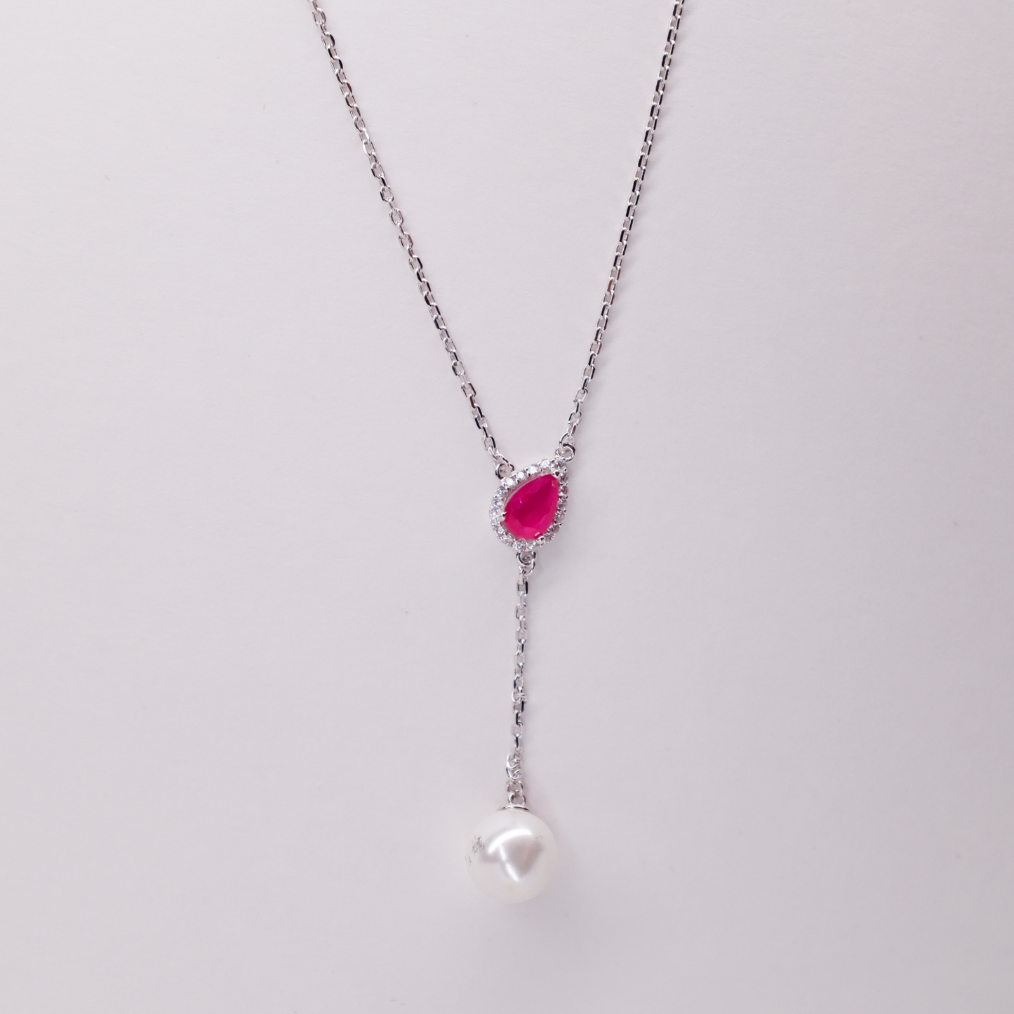 Ruby Pearl Drop Necklace